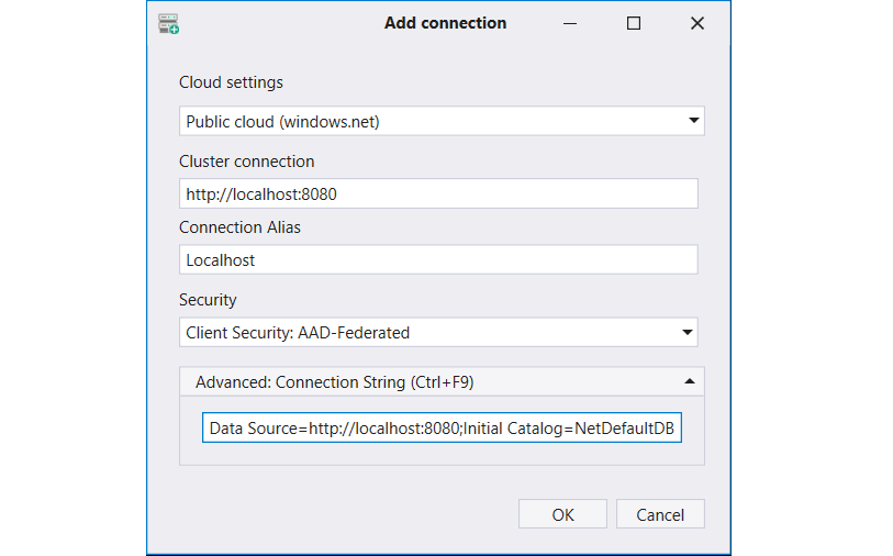 Adding a new connection in Kusto Explorer