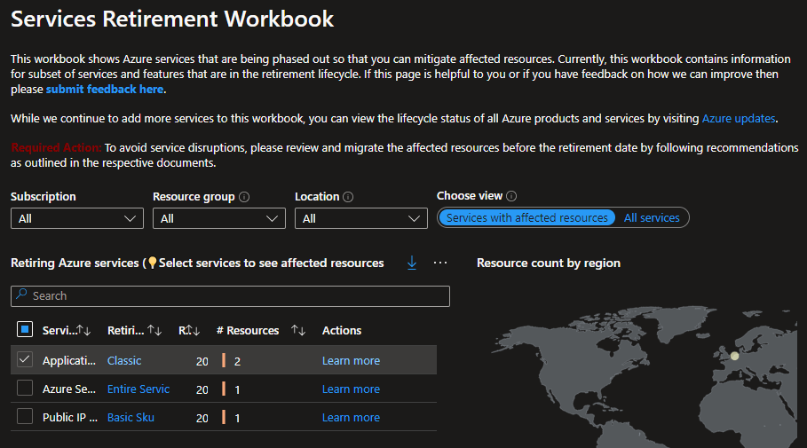 A view of the Service Retirement workbook